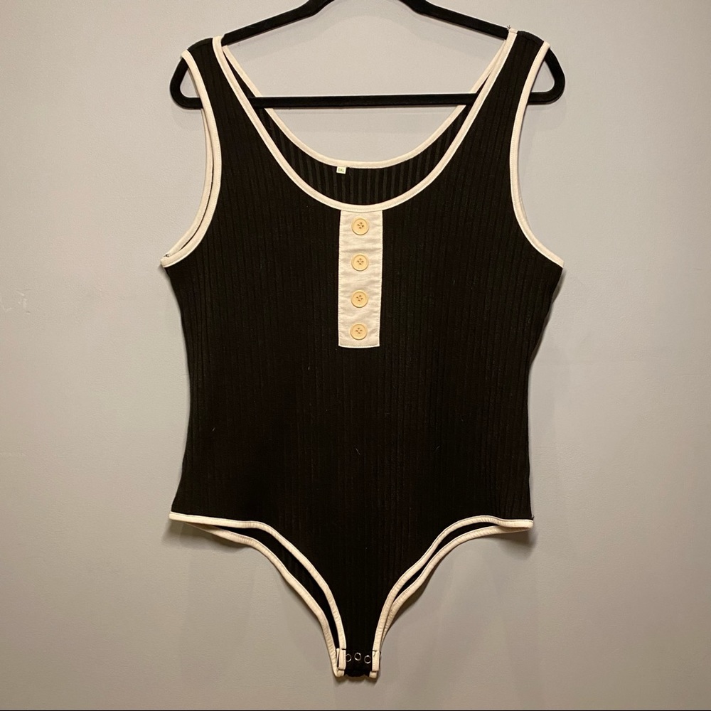 Black Body Suit With White Trim